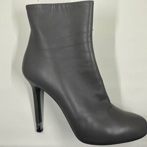 CHANEL Dark Grey Lambskin Ankle Booties – Size 38 – Classic Heeled Boots